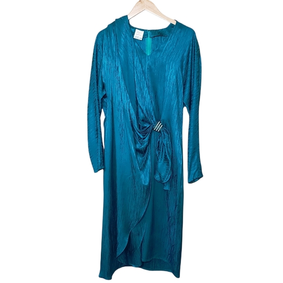 Vintage 80s Francesca of Damon by Starington Teal Dress Silk Dynasty Size 16 - Picture 10 of 10